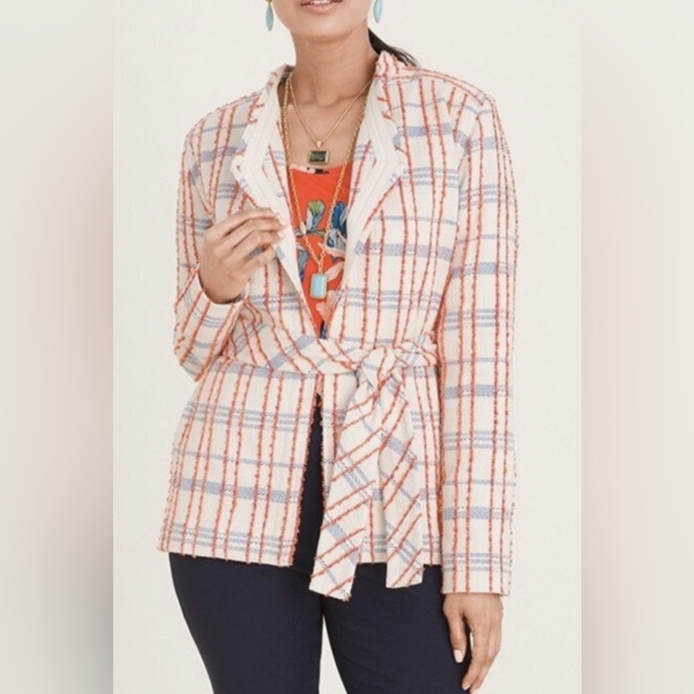 Chico's Orange and White Checkered Blazer